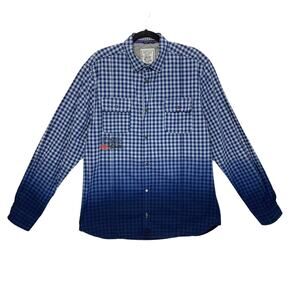Buffalo David Bitton Premium Shirts Check Ombre Button Front Top Mens Sz XL Blue